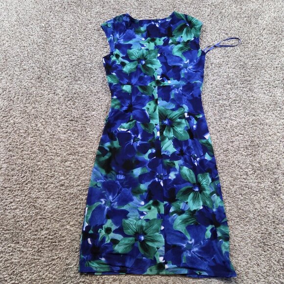 Lauren Ralph Lauren Dress Womens 8 Blue Floral Sleeveless Wrap - Picture 4 of 6